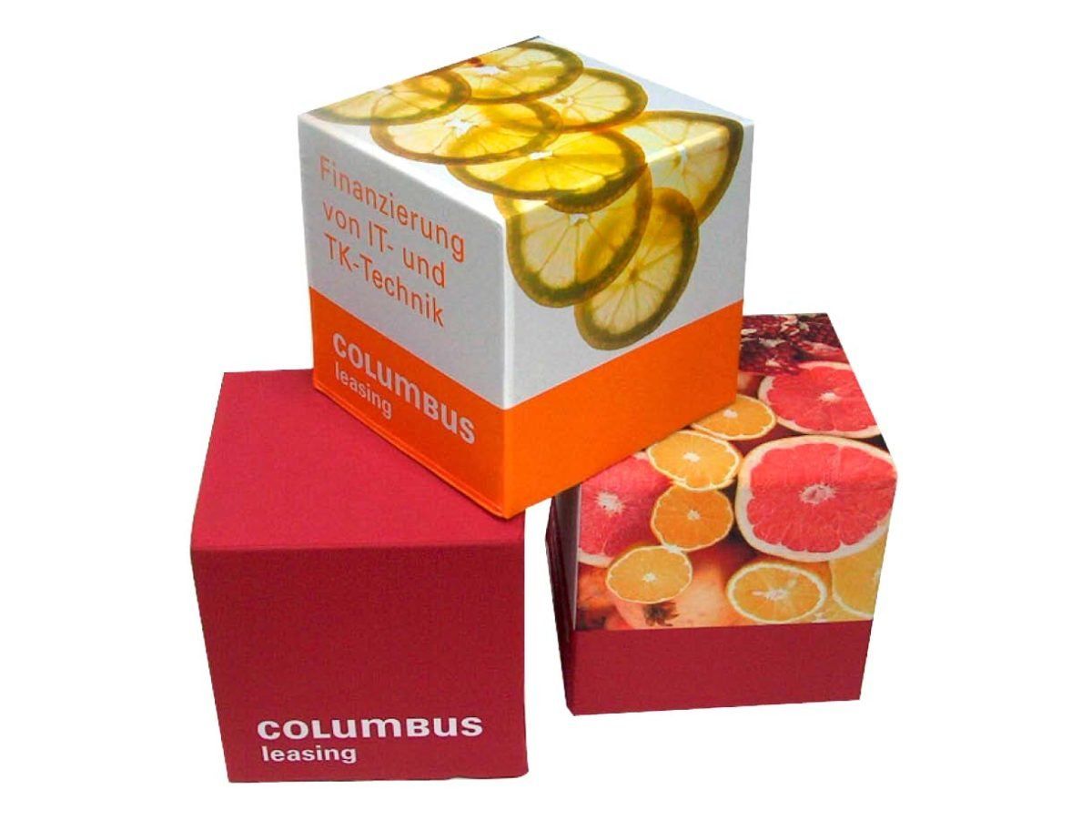 bedruckte Sitzwürfel für Columbus Leasing DekoCubes von WEBA!