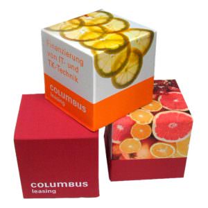 bedruckte Sitzwürfel für Columbus Leasing DekoCubes von WEBA!