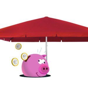 Smarter hamstern und sparen bei Sonnenschirmen, Bildidee Hamster umarmt Sparschwein