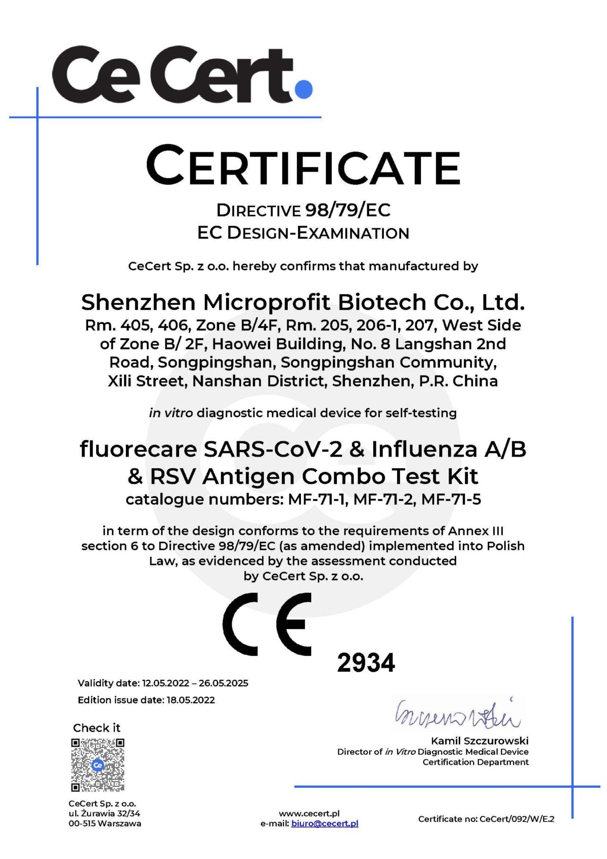 Fluorecare-SARS-CoV-2 Schnelltest Zertifikat