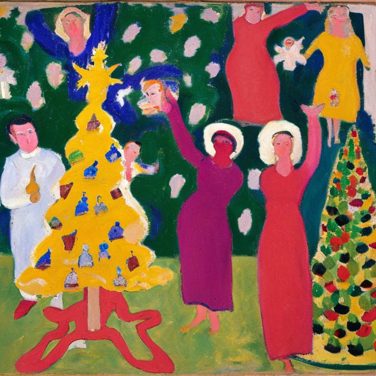 people celebrating with a christmas tree, matisse