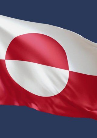 Freiwehende Grönland Nationalfahne im Querformat