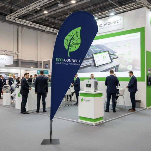 Beachflag auf Messe in dunkelblau