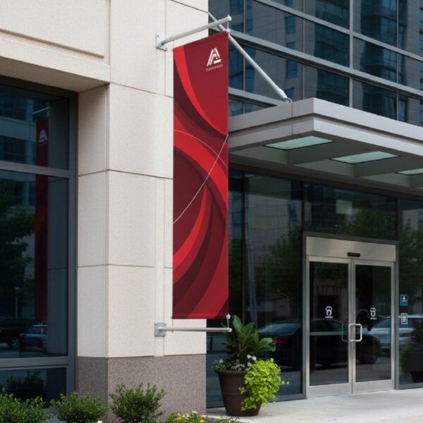 Roter Wandbanner Fassadenlösung