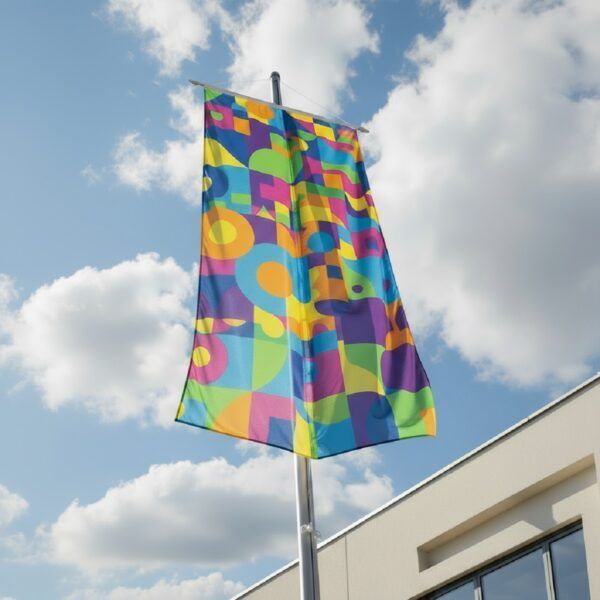 Bunte Werbefahne im Querformat