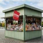 Kioskfahne an einem Kiosk in Anwendung